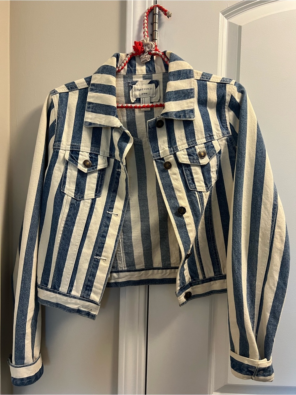 Striped Denim Jacket - Blue & White Coat